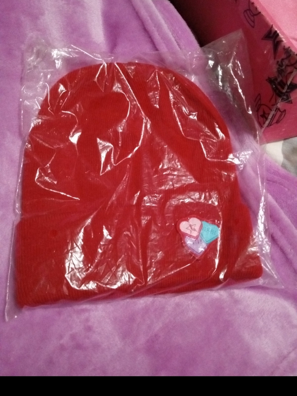 Jeffree Star Red Beanie Hat with Heart Patch Limited Edition